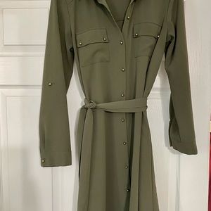 Long sleeve hunter greenwrap dress